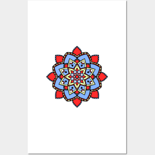 Red and blue mandala pattern Posters and Art